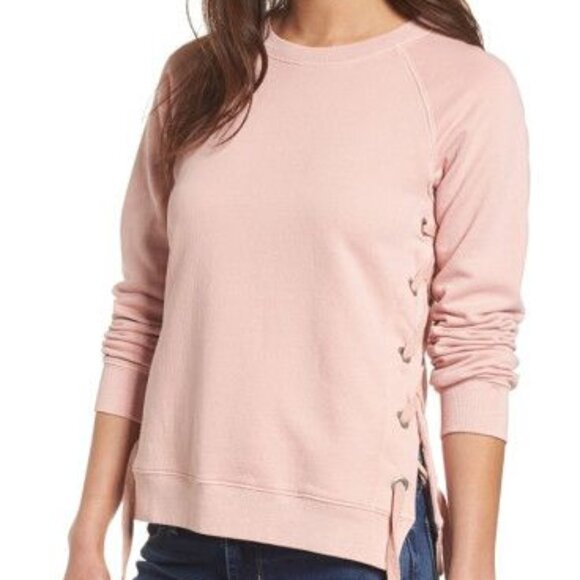Sincerely Jules Side Lace Up Sweatshirt Pink - Picture 1 of 3